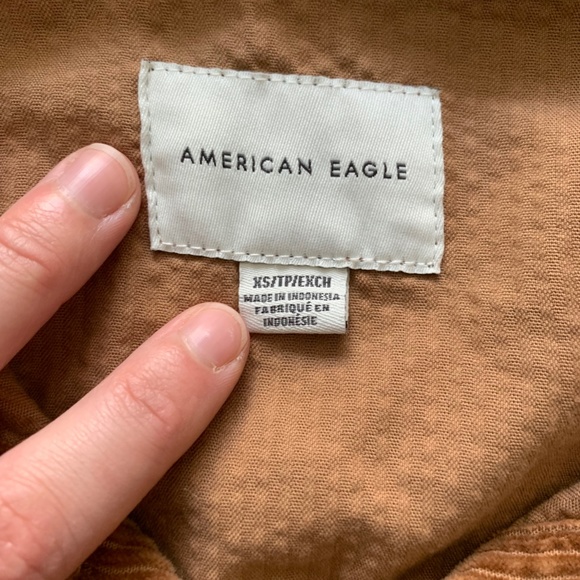 American Eagle Brown/Tan Corduroy Cropped Button Down Shirt with Raw Hem - XS/S - Picture 5 of 7